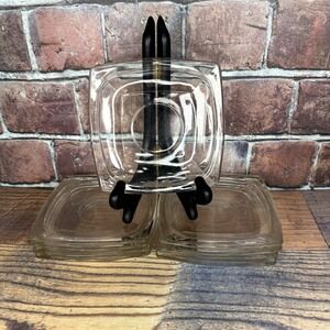 Vintage Clear Glass Square Plates Dessert Bread Salad MCM Pressed Glass Lot of 9
